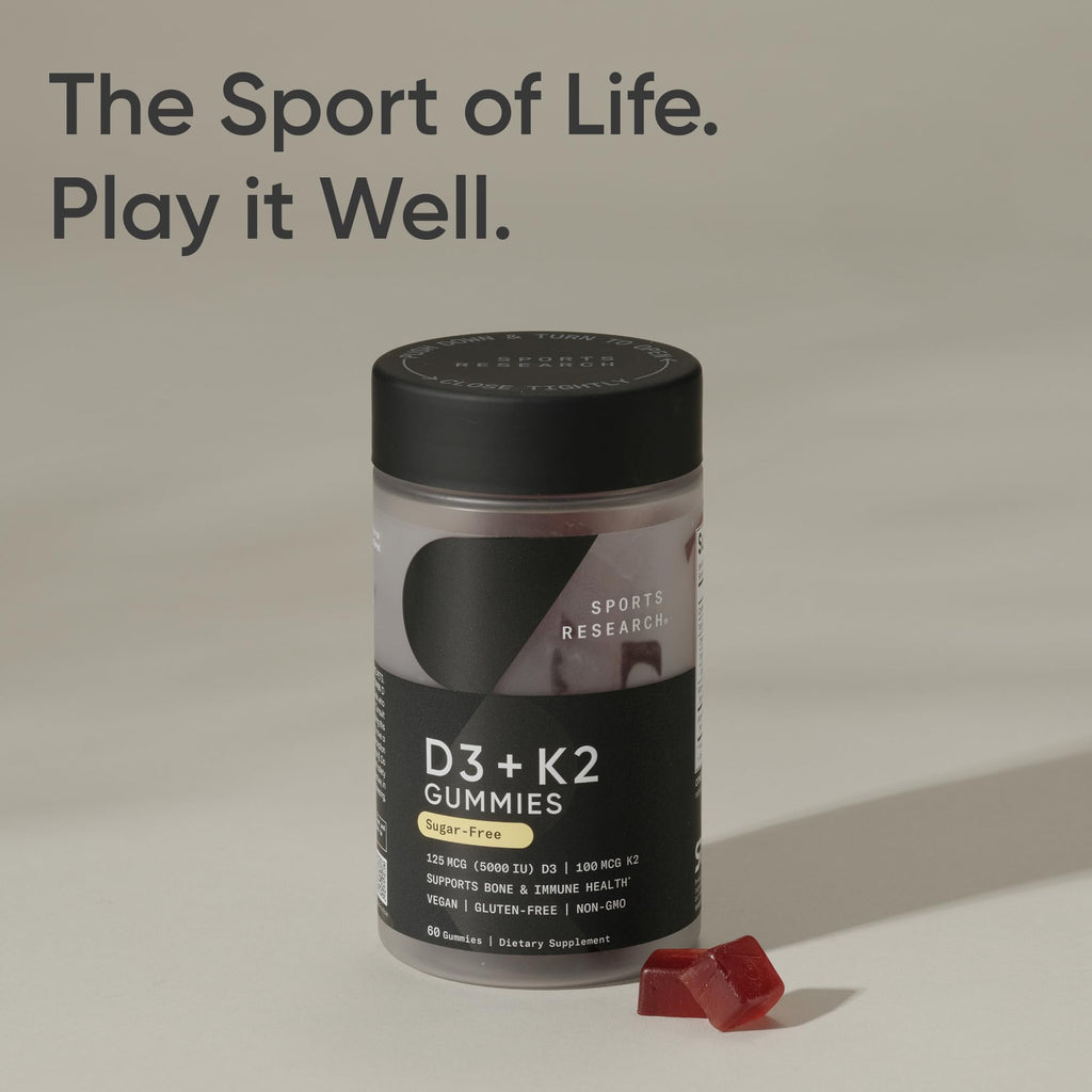Sports Research® Vegan Vitamin D3 + K2 Sugar-Free Gummies - 125mcg (5000iu) Vitamin D w/ 100mcg Mk7 Vitamin K - Supports Bone & Immune Health