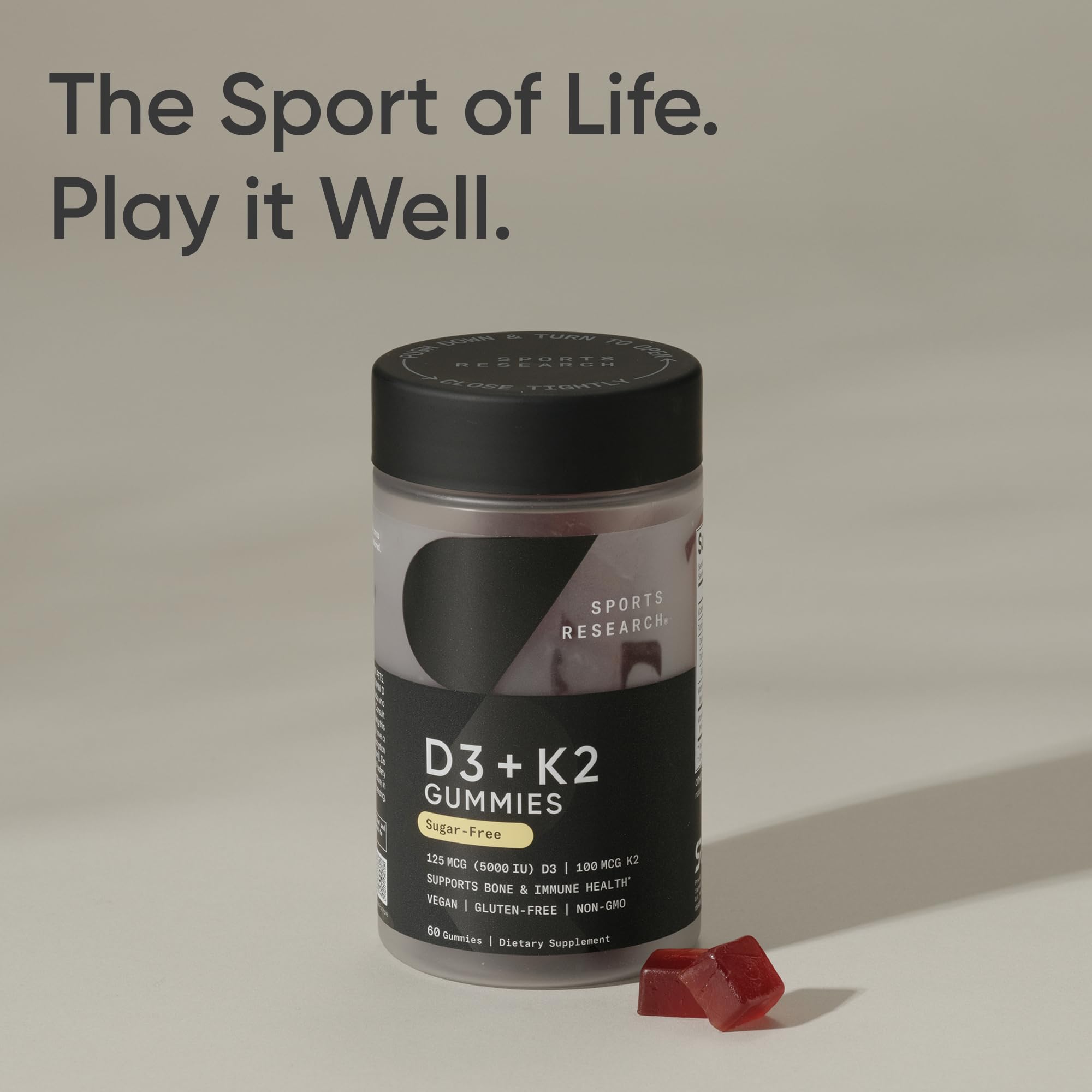 Sports Research® Vegan Vitamin D3 + K2 Sugar-Free Gummies - 125mcg (5000iu) Vitamin D w/ 100mcg Mk7 Vitamin K - Supports Bone & Immune Health