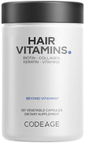 Codeage Hair Vitamins 10000 mcg Biotin, Keratin, Collagen, Vitamin A, B12, C, D3, E, Zinc, Turmeric, Probiotics, Enzymes, Inositol - Hair Care Support