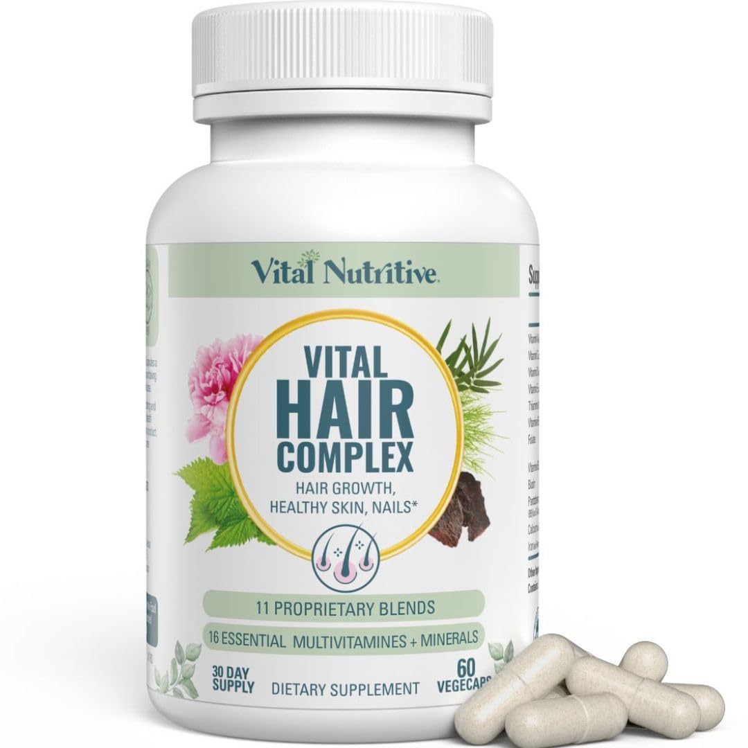 VITAL NUTRITIVE Vital Hair Complex – Biotin & Vitamin B Hair Vitamins for Women & Men – Supports Healthy Hair, Skin & Nails – Hormone-Free, Gluten-Free