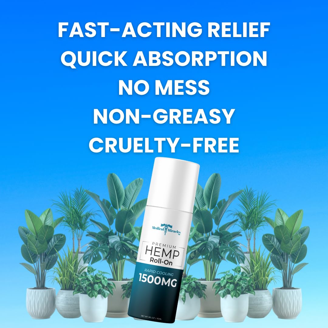 Medical Miracles New Hemp Oil Roll On - Ideal for Muscles, Hips, Joints, Neck, Back, Elbows, Fingers, Hands, and Knees (1500mg Roll-On) Medical Miracles Au supplements