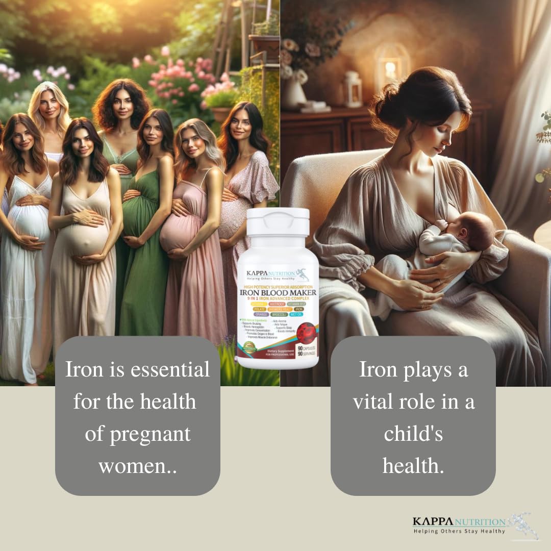 KAPPA NUTRITION Iron 26mg, Vitamin C & Orange 150mg, Folate 667mcg DFE, Vitamin B12, Beetroot, Brewers Yeast, Broccoli & MCT Oil 9 in 1 Advanced Complex (90 Capsules) KAPPA NUTRITION Au supplements
