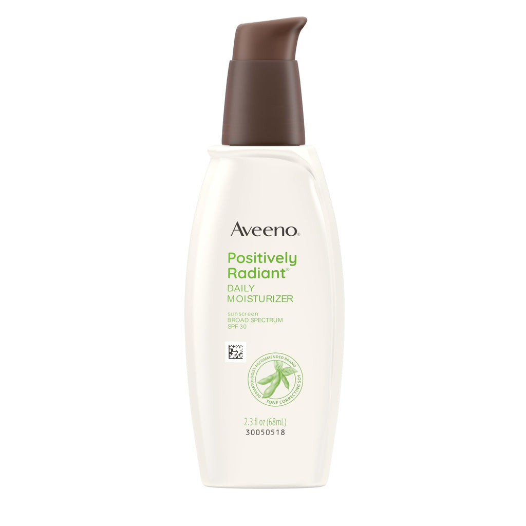 Aveeno Positively Radiant Face Moisturizer with SPF 30 Sunscreen, Hydrating Facial Moisturizer with Soy Extract to Visibly Improve Skin Tone and Texture