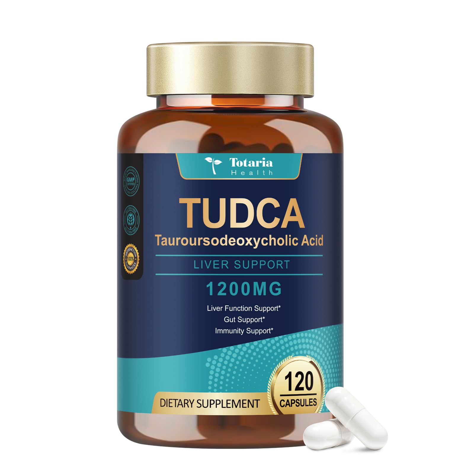 Totaria TUDCA Bile Salts 1200mg (Tauroursodeoxycholic Acid), 120 Capsules, Ultra Strength Pure TUDCA Liver Supplements