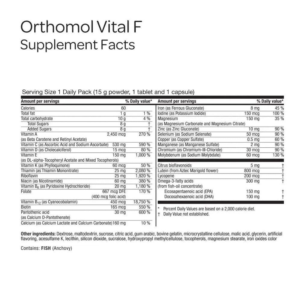 Orthomol Vital F Powder & Tablet Packet, Women's Multivitamin, 30-Day Supply, Vitamins A, B, C, D, E, K, Calcium, Iodine, Omega-3… Orthomol Au supplements