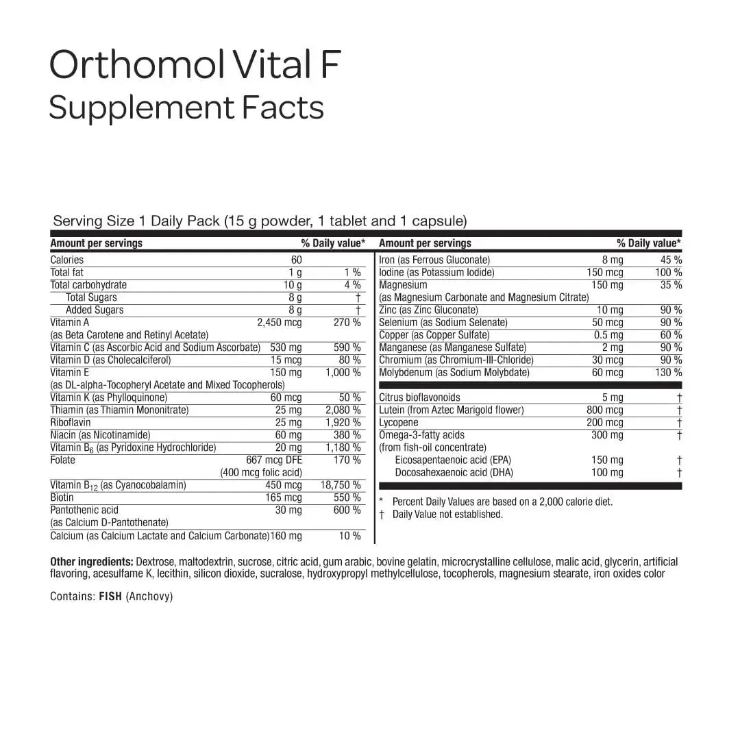 Orthomol Vital F Powder & Tablet Packet, Women's Multivitamin, 30-Day Supply, Vitamins A, B, C, D, E, K, Calcium, Iodine, Omega-3… Orthomol Au supplements
