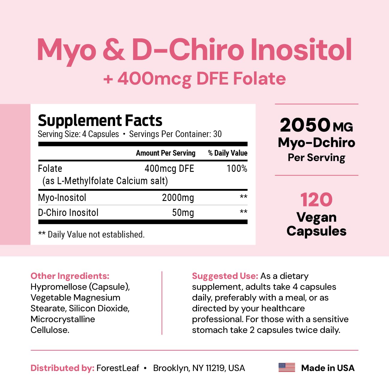 Myo-Inositol & D-Chiro Inositol Supplement for Women's Health | Fertility Supplements Women | Inositol 40:1 Ratio Support Ovarian Function & Healthy Hormone Balance Women | 2050mg | 120 Powder Caps ForestLeaf Au supplements