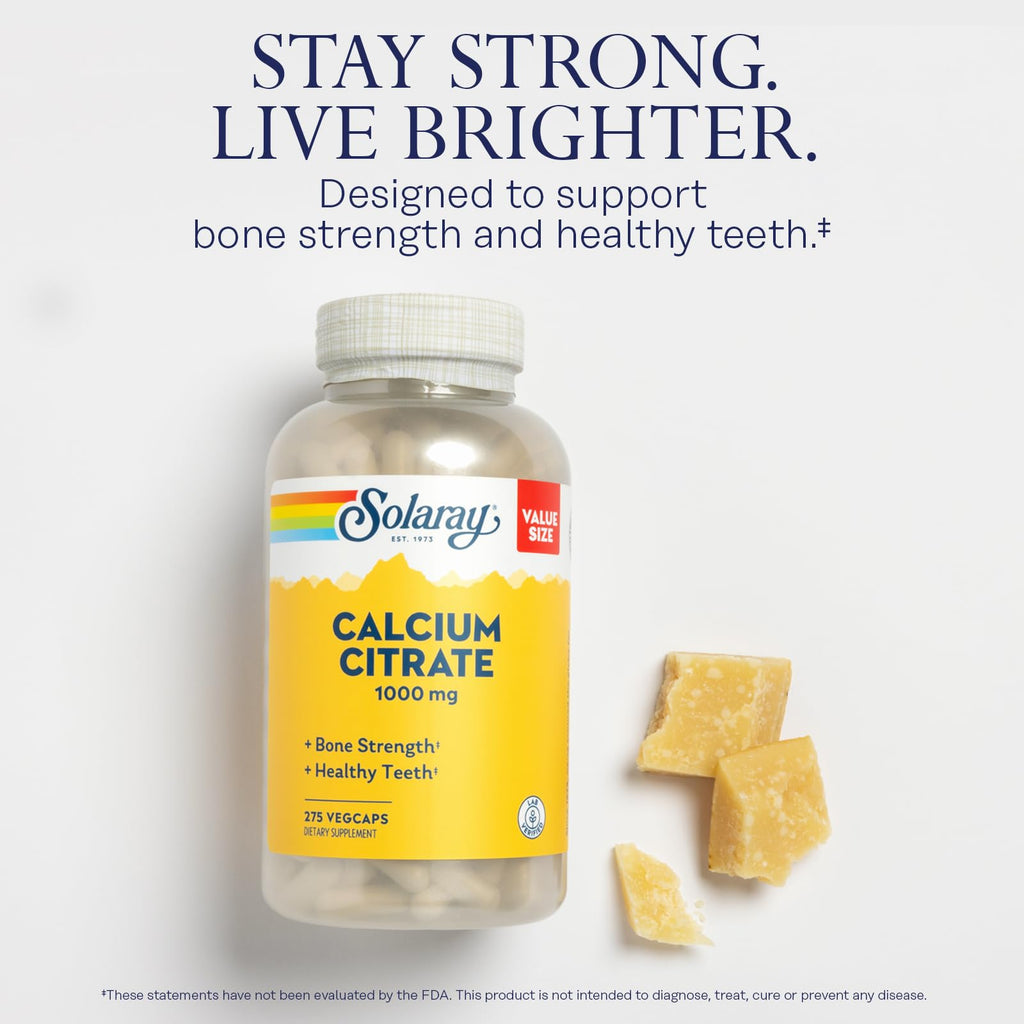 Solaray Calcium Citrate 1000mg - Chelated Calcium Supplement - Supports Bone Strength and Healthy Teeth - Easy to Digest