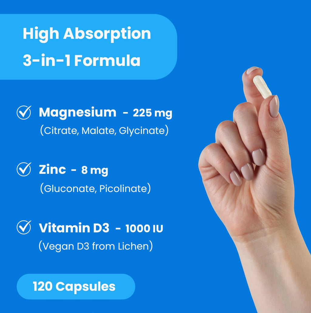 NutraChamps Magnesium Zinc & Vitamin D3 Supplement - Most Bioavailable Forms; Magnesium Glycinate, Malate, Citrate - Bone, Muscle & Heart Health,