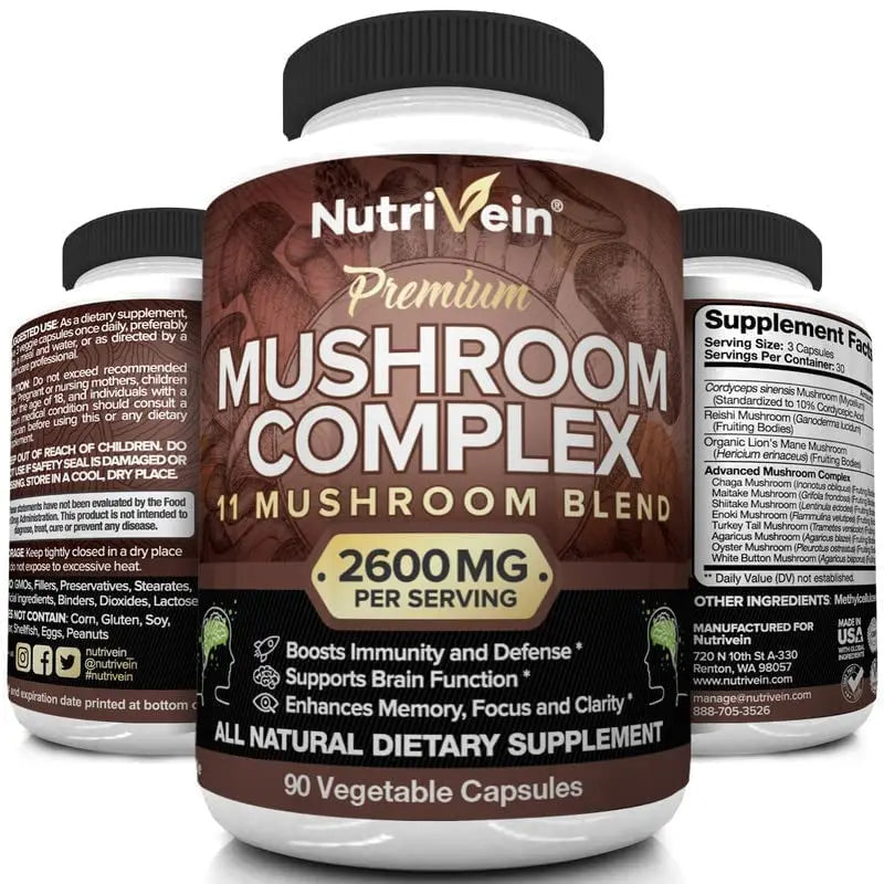 Nutrivein Mushroom Supplement - 2600mg - 90 Capsules - 11 Organic Mushrooms Nutrivein Au supplements