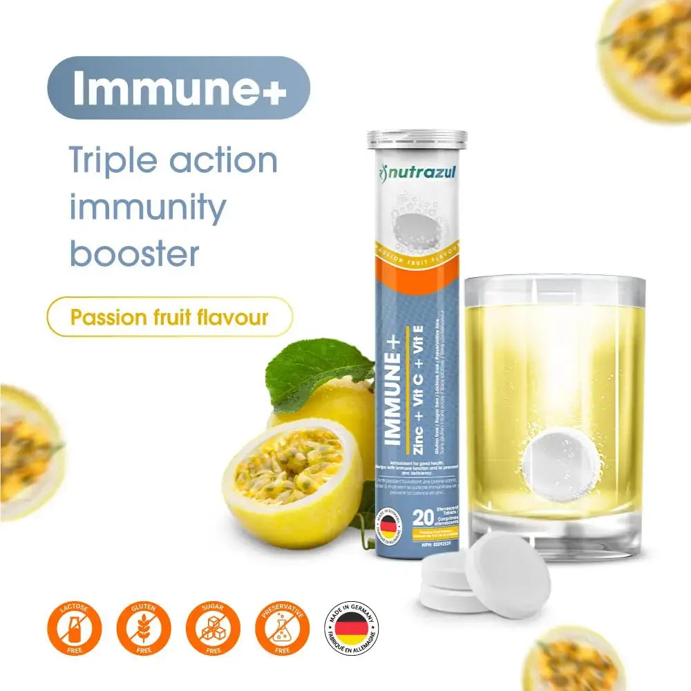 nutrazul Immune+ Effervescent Tablets | Vitamin C and Zinc with Vitamin E | 20 Tablets | Immune Support for Adults & Kids nutrazul Au supplements