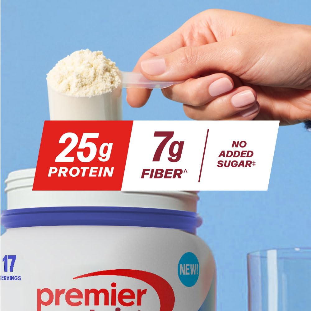 Premier Protein Powder Plus Fiber, Vanilla, 25g Protein, 7g Fiber to Support Gut Health, No Added Sugar (17 Servings)