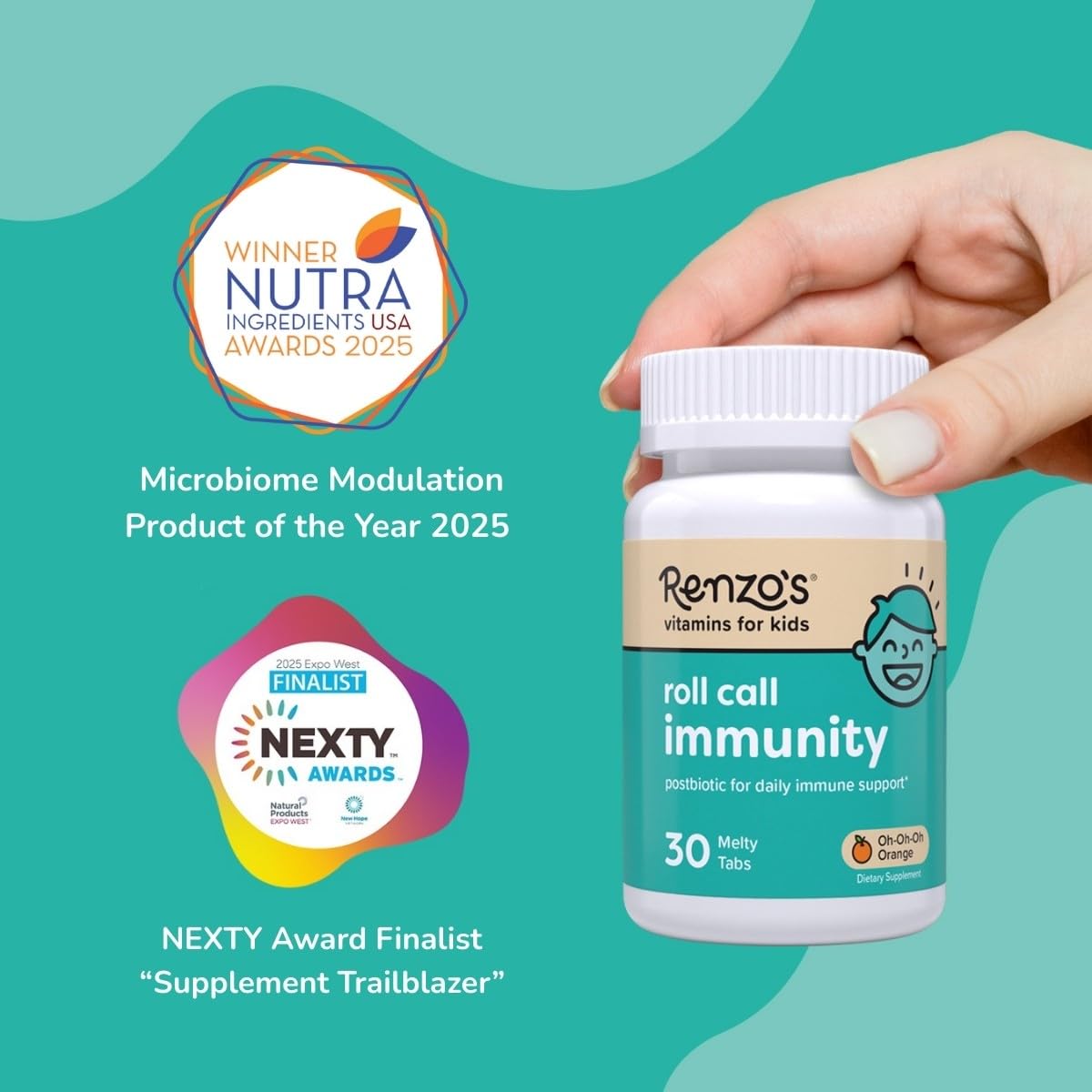 Renzo's Roll Call Immunity - Dissolvable Kids Immune Support Supplement with IMMUSE Postbiotic, Sugar-Free Kids Vitamins, 30 Orange-Flavored Melty Tabs Renzo's Au supplements