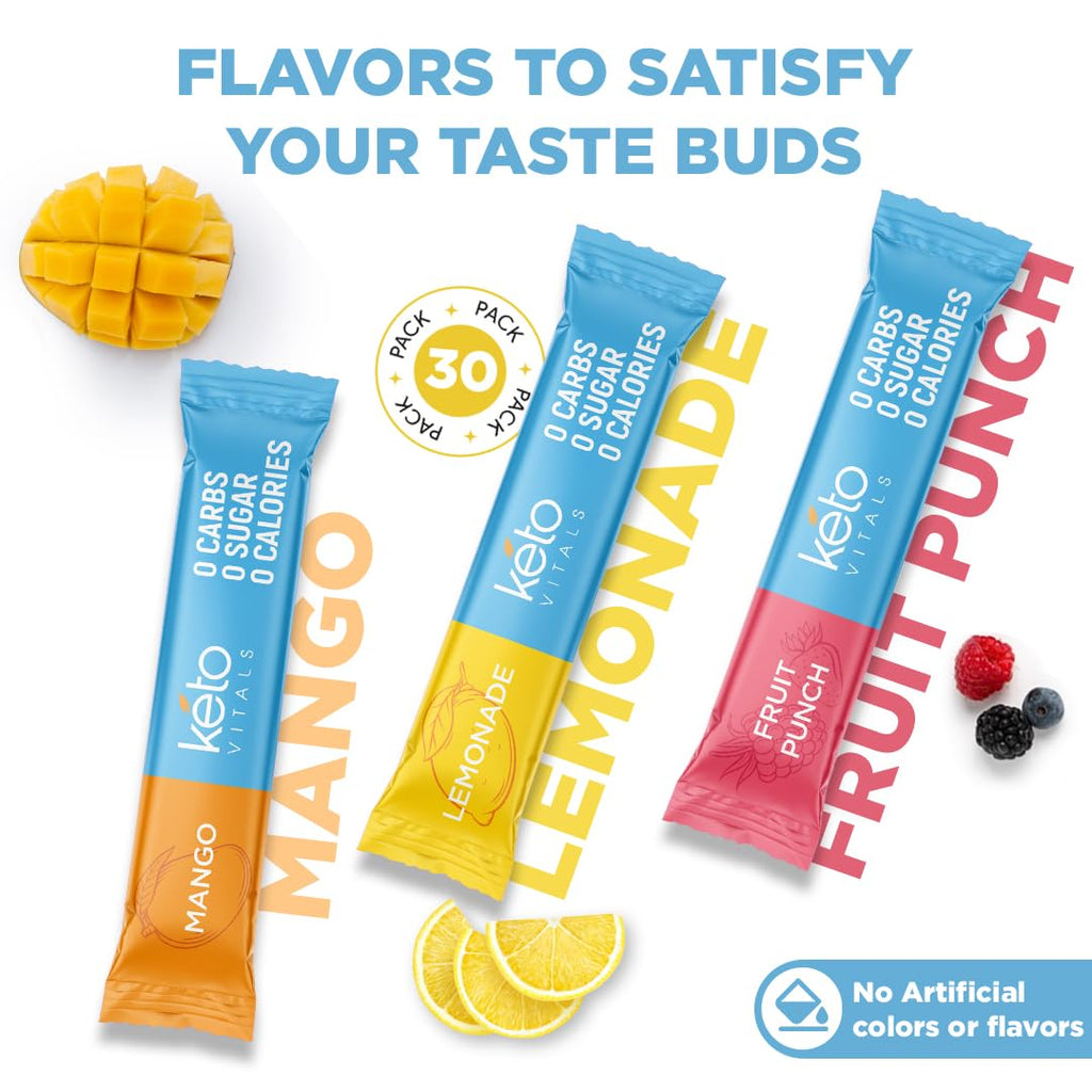 Keto Vitals Original Electrolytes Powder Packets | Keto Friendly Electrolyte Hydration Packs | Sugar Free Electrolytes | Energy Drink Mix | Zero Calorie Zero Carb (Original Assorted, 30 Count)