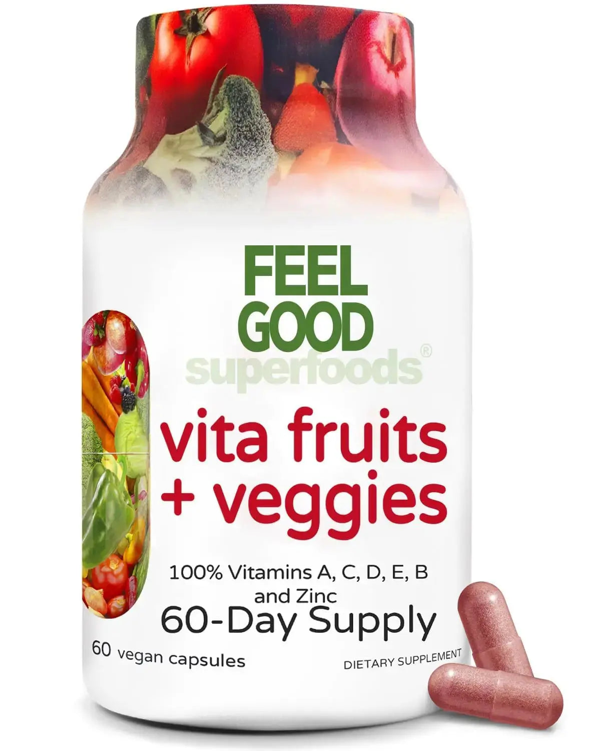 FeelGood Superfoods Vita Fruits and Veggies Capsules - 25 Superfood Ingredients, Fruit and Vegetable Multivitamin, 60 Count FeelGood Superfoods Au supplements