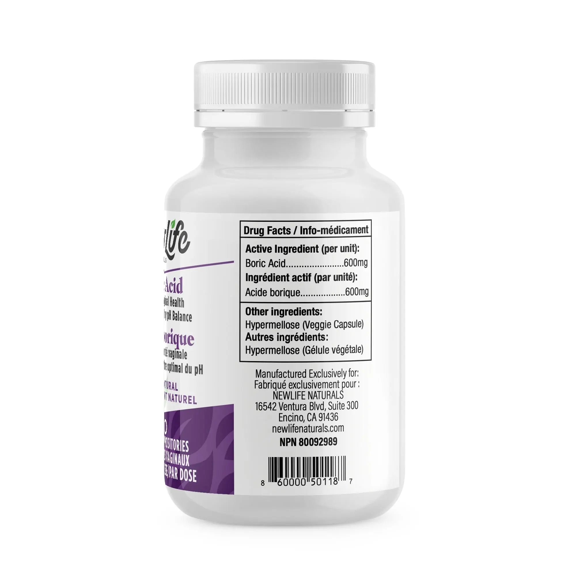 NewLife Naturals - Boric Acid Suppositories for Women pH Balance Pills - 600mg - Feminine Care NewLife Naturals Au supplements