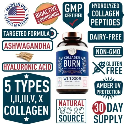 Thermogenic Multi Collagen Burn Capsules - Hydrolyzed Multi Collagen Complex Types WINDSOR BOTANICALS Au supplements