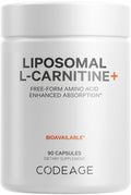 Codeage Liposomal L-Carnitine+ Supplement - 500 mg L-Carnitine L-Tartrate per Serving - Free-Form Amino Acid - Carnitine - Liposomal Delivery - Vegan, Non-GMO, Gluten-Free - 90 Capsules Codeage Au supplements