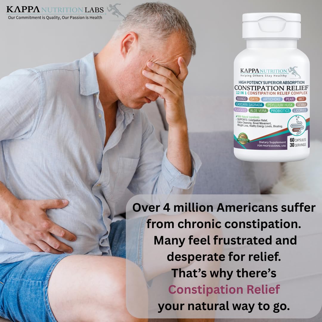 KAPPA NUTRITION Constipation Relief Supplement – Gentle Colon Cleanse for Regularity & Gut Health – Non-Habit Forming Formula with Fiber, Herbs & Probiotics – Non-GMO, 60 Capsules KAPPA NUTRITION Au supplements