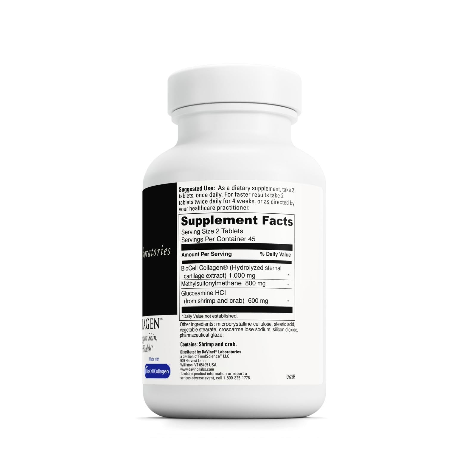 DAVINCI Labs Natures Collagen - BioCell Collagen Supplement with MSM & Glucosamine - Helps to Support Joint Health, Skin Health & Connective Tissues