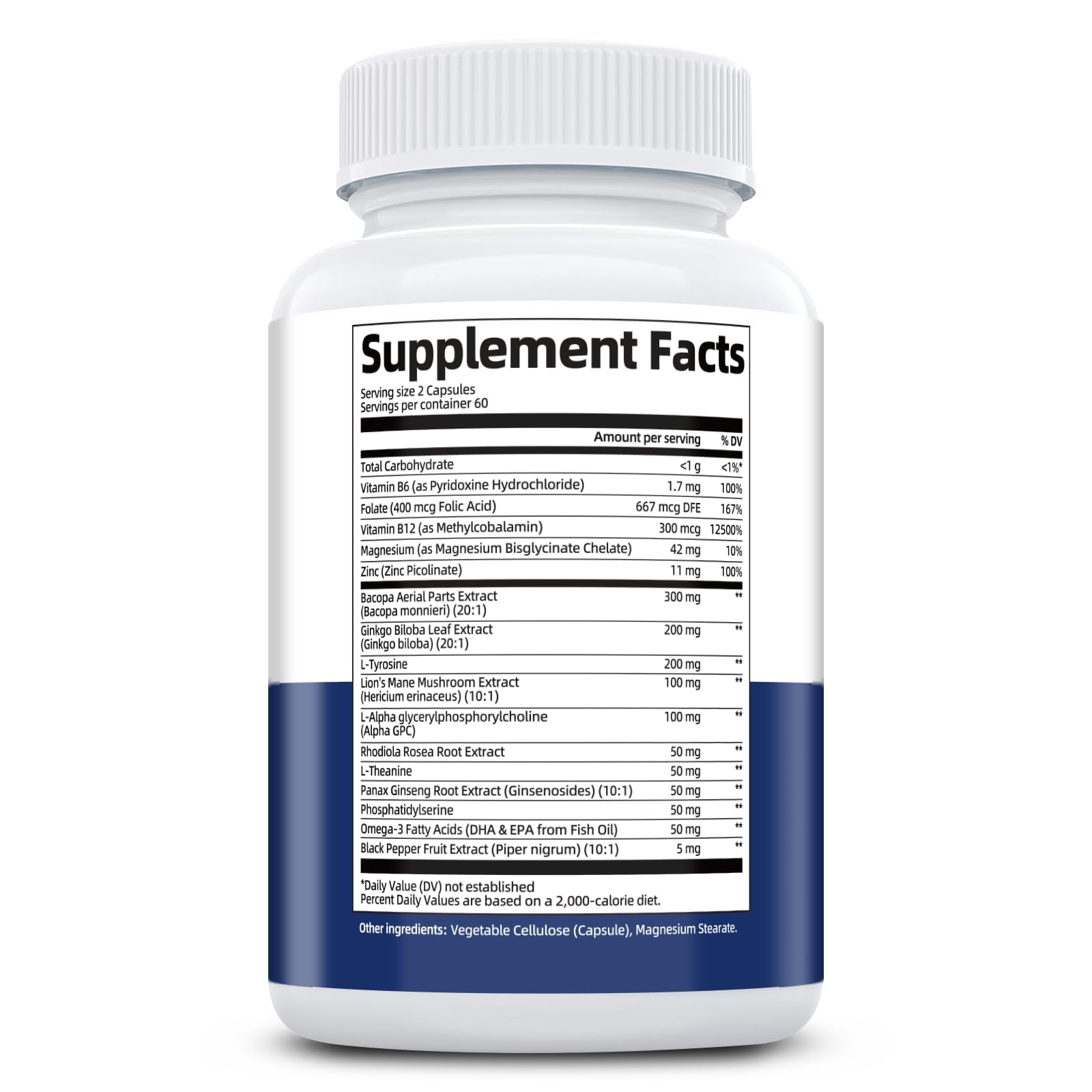Brain Supplements for Memory and Focus | Nootropic with Bacopa Monnieri, Lion's Mane, Alpha GPC, Ginkgo Biloba | Mental Clarity & Cognitive Support | Vitamin B6 & B12 Neuro Health - Non-GMO, 120 Caps Migcopat Au supplements