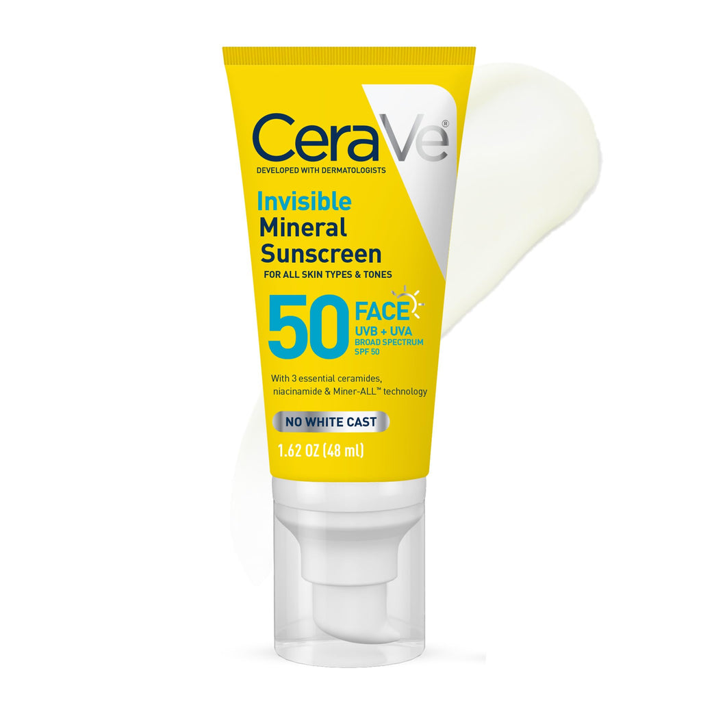 CeraVe Invisible Mineral Sunscreen SPF 50, Face Sunscreen for Sensitive Skin With Zinc Oxide & Titanium Dioxide, Vitamin E