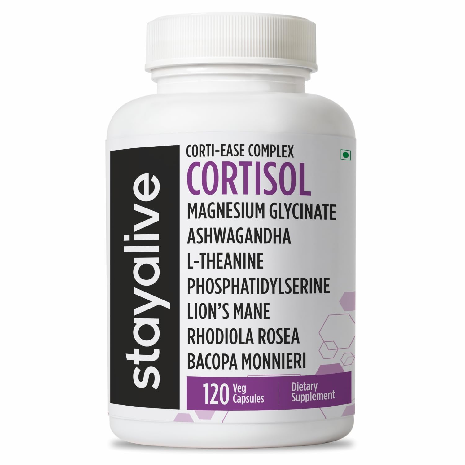 STAY ALIVE Cortisol Manager Supplement 15-in-1 Complex w/L-Theanine, Ashwagandha, Magnesium Glycinate, Phosphatidylserine and More, 120 Veg Capsules, Non-GMO & Gluten-Free Formula for Women and Men STAY ALIVE Au supplements