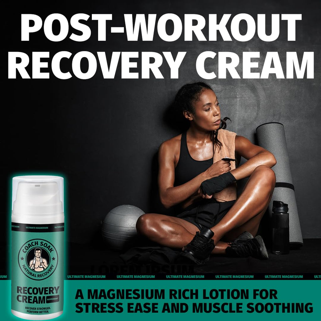 Coach Soak Magnesium Cream with MSM in Pump Bottle - Natural Recovery Cream with Magnesium Chloride & Menthol - Fast-Absorbing for Muscles & Joints, Cooling Menthol, 3.4oz Coach Soak Au supplements