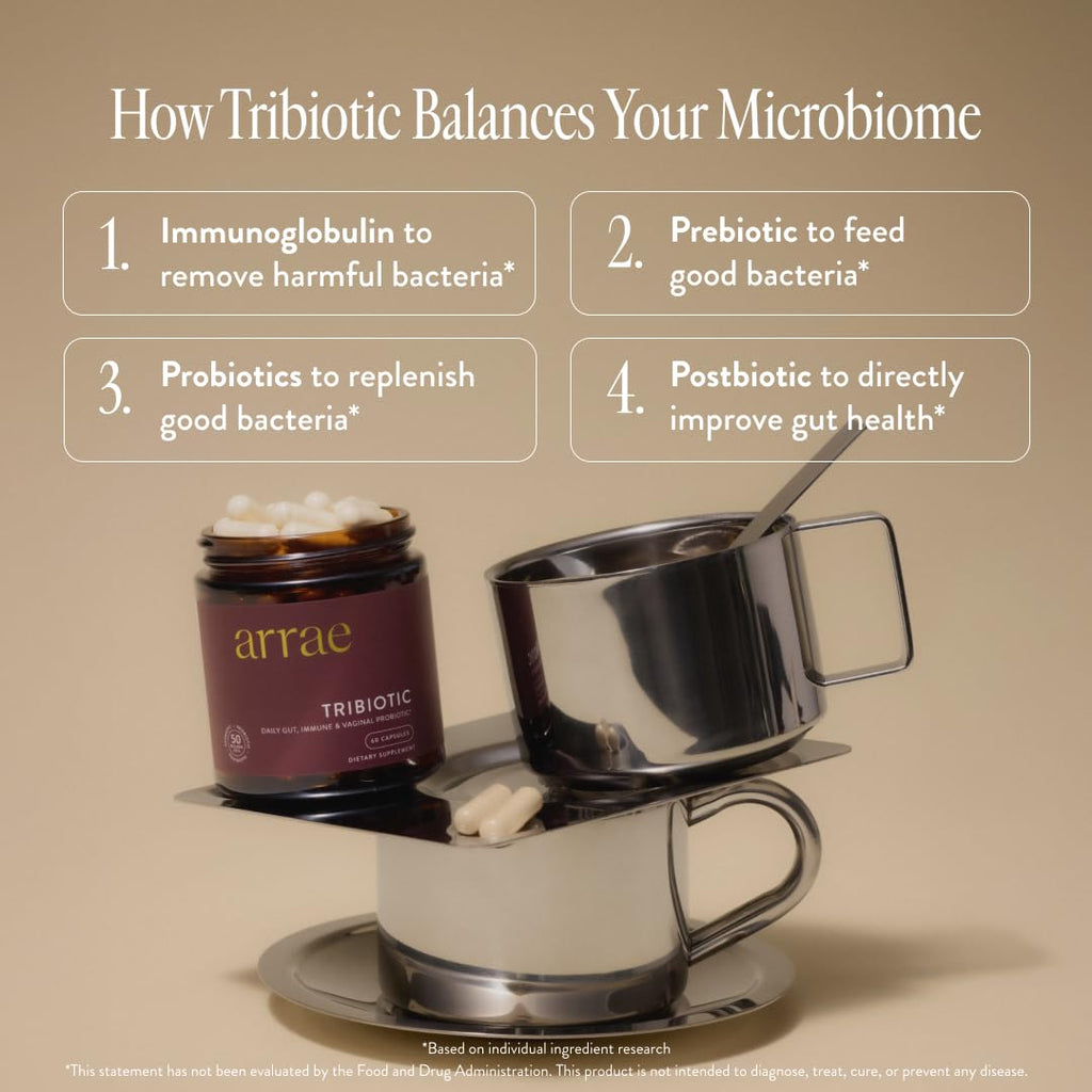 Arrae Tribiotic, Probiotics for Women, Support for Vaginal pH Balance, Gut, Immune, and Feminine Health, Prebiotics,