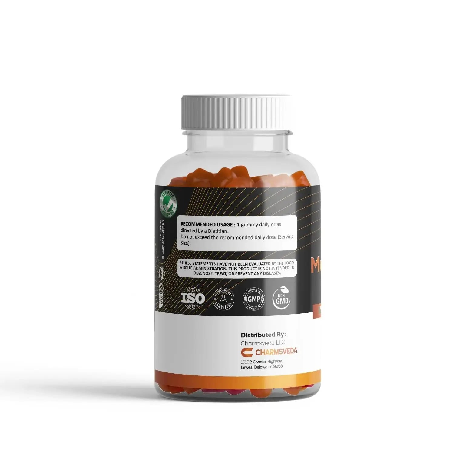 CHARMSVEDA Multivitamin Gummies – Energy, Immunity & Overall Wellness with DHA, Vitamin C, Zinc & Antioxidants – Orange Flavour – 30 Gummies CHARMSVEDA Au supplements