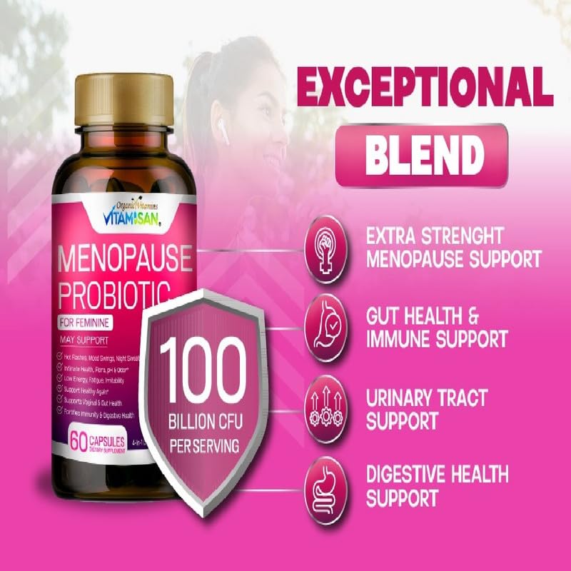 Menopause Support for Women – Hormone-Free Prebiotics & Probiotics 100 Billion CFU with Black Cohosh & Ashwagandha | Feminine Care, pH Balance, Vaginal Health, Hot Flashes, Night Sweats & Mood Swings VITAMISAN Au supplements
