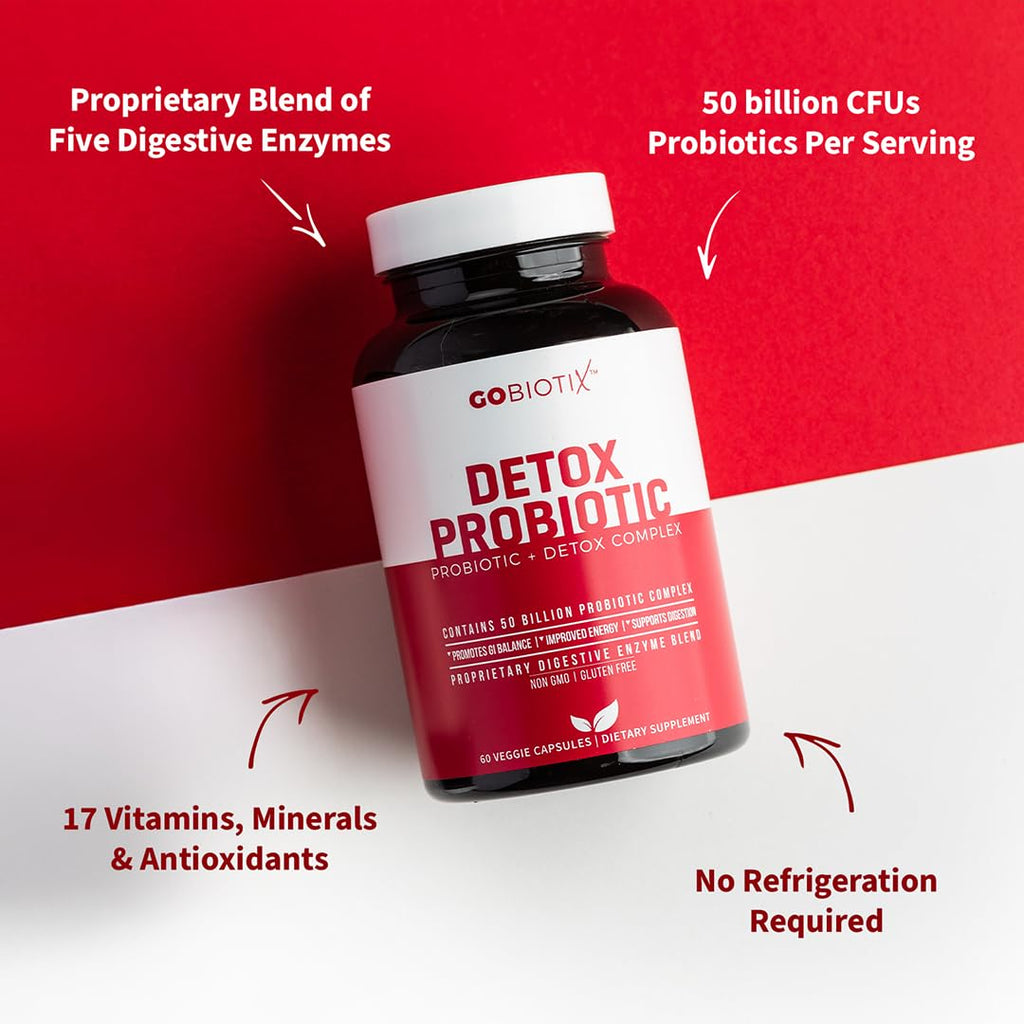 GOBIOTIX Detox Probiotic Supplement for Digestive Health - Milk Thistle, Turmeric, and Dandelion Root, Enzymes for Gut Health