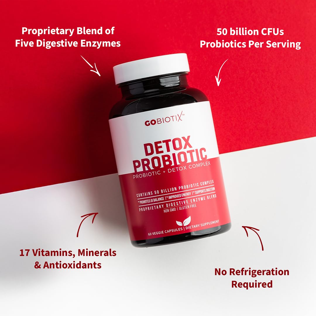 GOBIOTIX Detox Probiotic Supplement for Digestive Health - Milk Thistle, Turmeric, and Dandelion Root, Enzymes for Gut Health