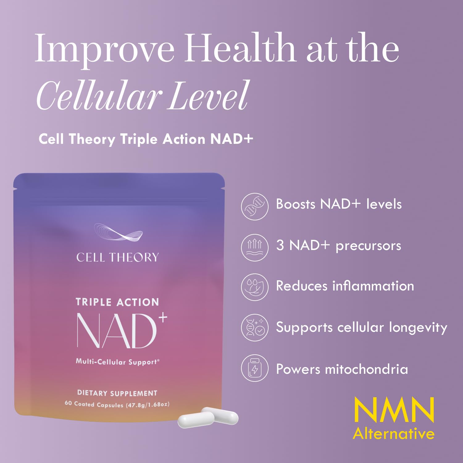 Cell Theory NAD+ Supplement – Triple Action Liposomal NAD+ & NADH Formula for Cellular Energy, Mitochondrial Support, and Longevity, Developed by Dr. Halland, 60 Capsules (30-Day Supply) Cell Theory Au supplements