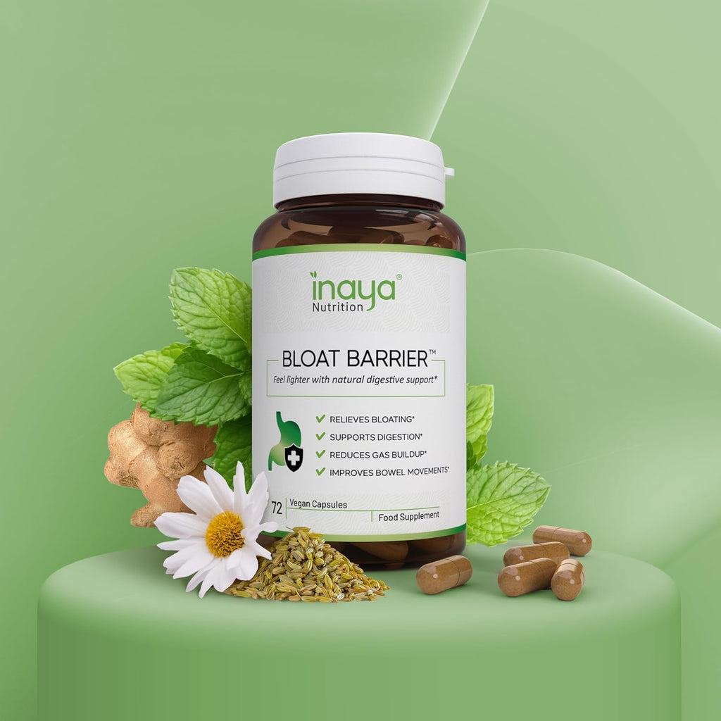 Inaya Nutrition BloatBarrier 72 Capsules - Natural Digestion and Bloating Supplement for Stomach Bloating Relief, Gas Reduction, and Improved Bowel Movements