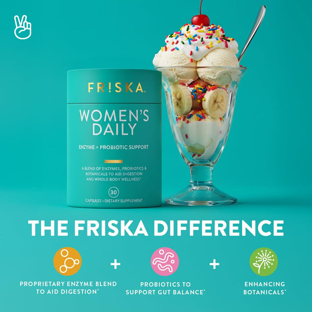 FRISKA Women’s Daily Digestive Enzyme and Probiotics Supplement, Advanced Natural Support for Female Digestive Health, Fights Bloating, Eases Digestion, Supports Nutrient Absorption, 30 Capsules FR!SKA Au supplements
