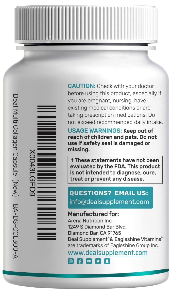 Multi Collagen Pills for Women & Men with Vitamin C, E & Biotin, 300 Capsules – Type I, II, III, V, X Hydrolyzed Collagen Peptides – 11 in 1 Formula with Saw Palmetto