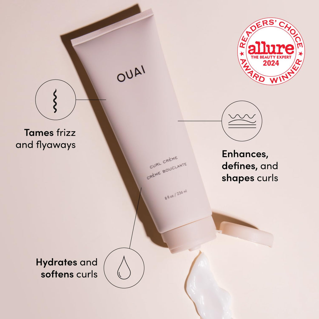 OUAI Curl Cream - Curl Defining Cream with Chia & Linseed Oil - Enhances Definition, Hydration & Shine - Tames Frizz & Protects from Humidity - Silicone-Free Curly Hair Products for Women (8 oz) OUAI Au supplements
