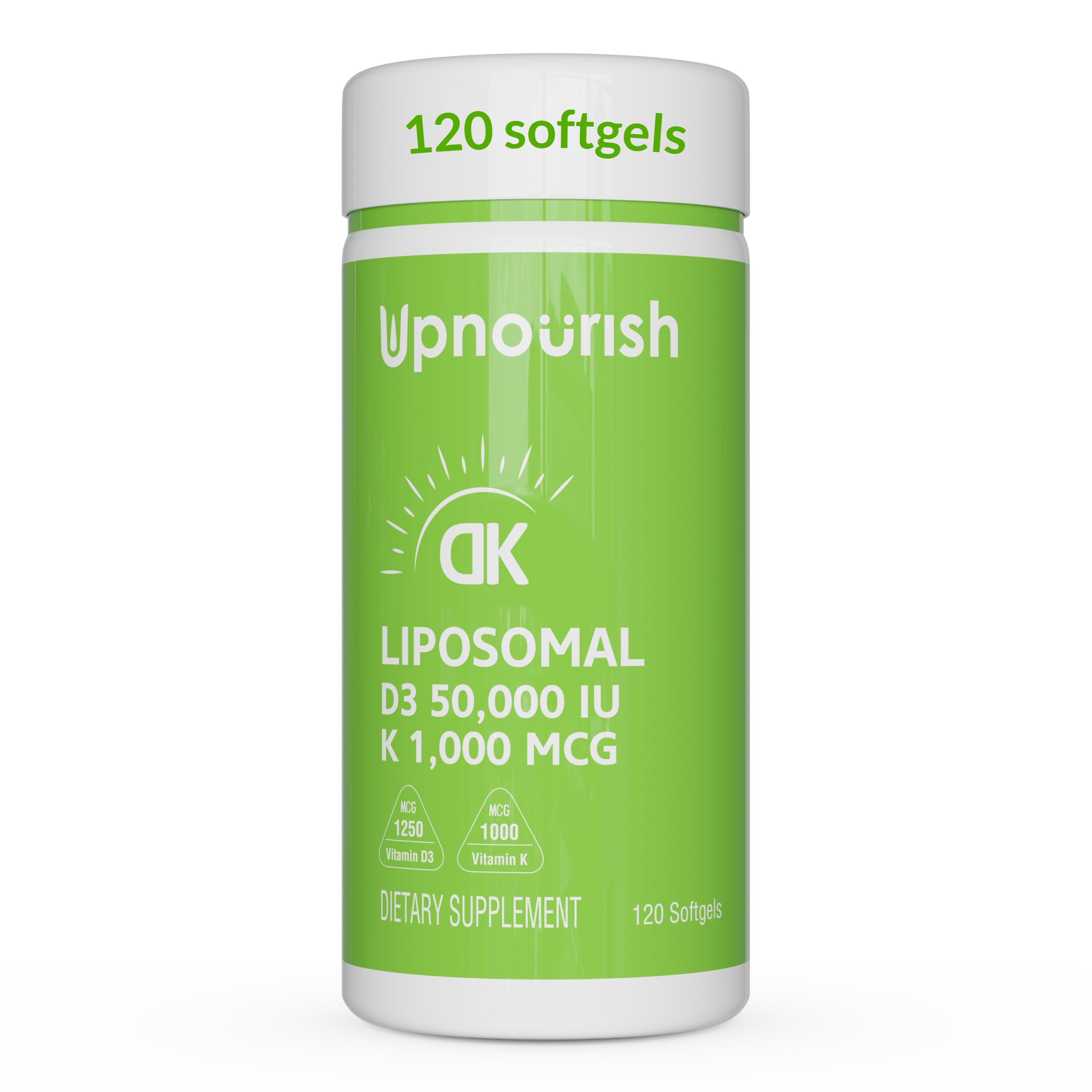 UpNourish Liposomal Vitamin D3 50000 IU (Vitamina D3 de 50000) with 1000 mcg Vitamin K, High Dose Vitamin D3 K2, Vitamin D 50000 IU with K1, K2 MK-4 and MK-7, 120 Mini Softgels UpNourish Au supplements