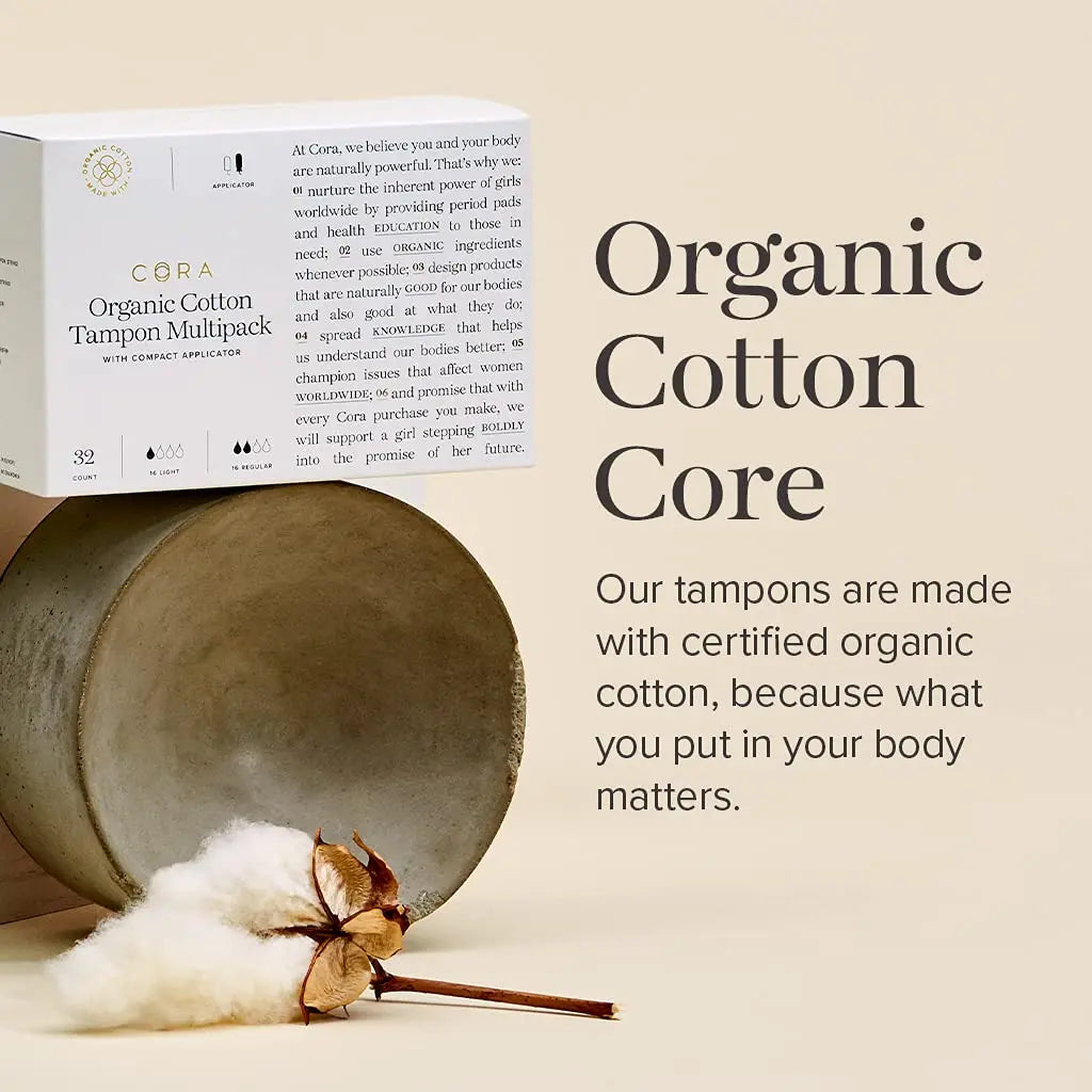 Cora Organic Applicator Tampons | Light Absorbency | 100% Cotton Core, Unscented, BPA-Free Compact Cora Au supplements