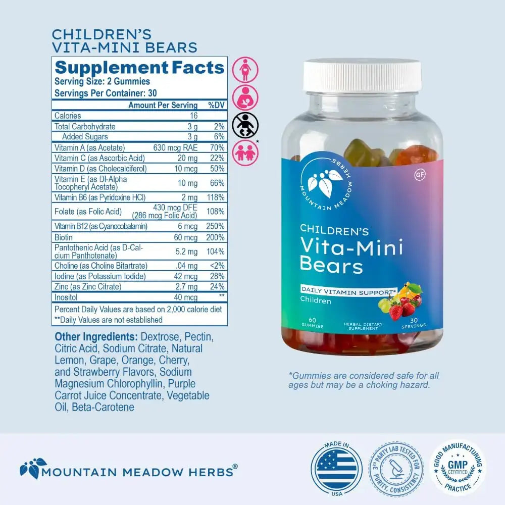Mountain Meadow Herbs Vita-Mini Bears for Children | Multivitamin with Biotin, Folic & Pantothenic Acid, Iodin, Zinc | Mountain Meadow Herbs Au supplements