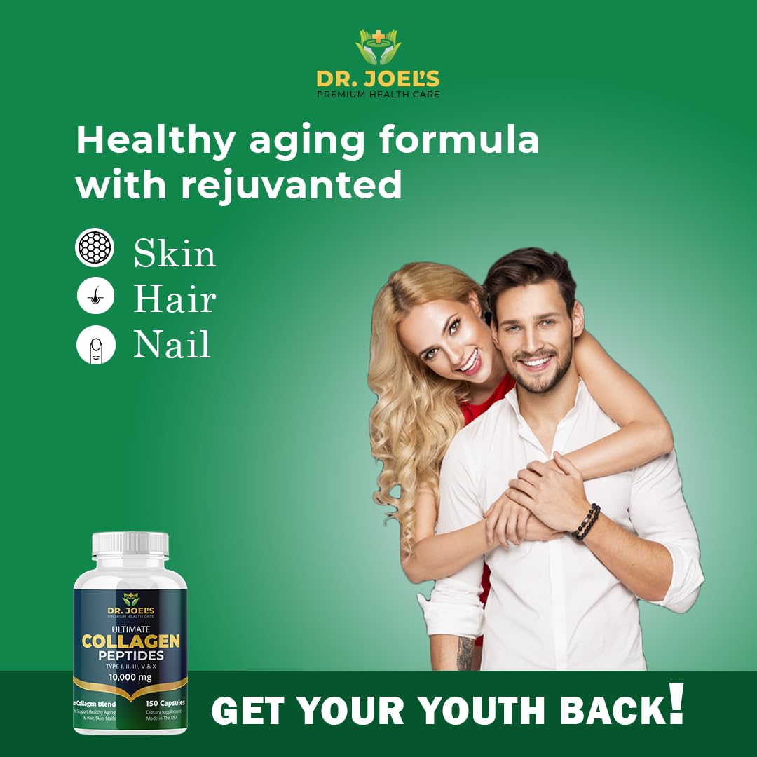 Dr. JOEL'S Multi Collagen Complex for Women and Men - Collagen Peptides Capsules with Biotin - Ultimate Collagen Pills 150 - Type I, II, III, V & X - Made in The USA Dr. JOEL'S Au supplements