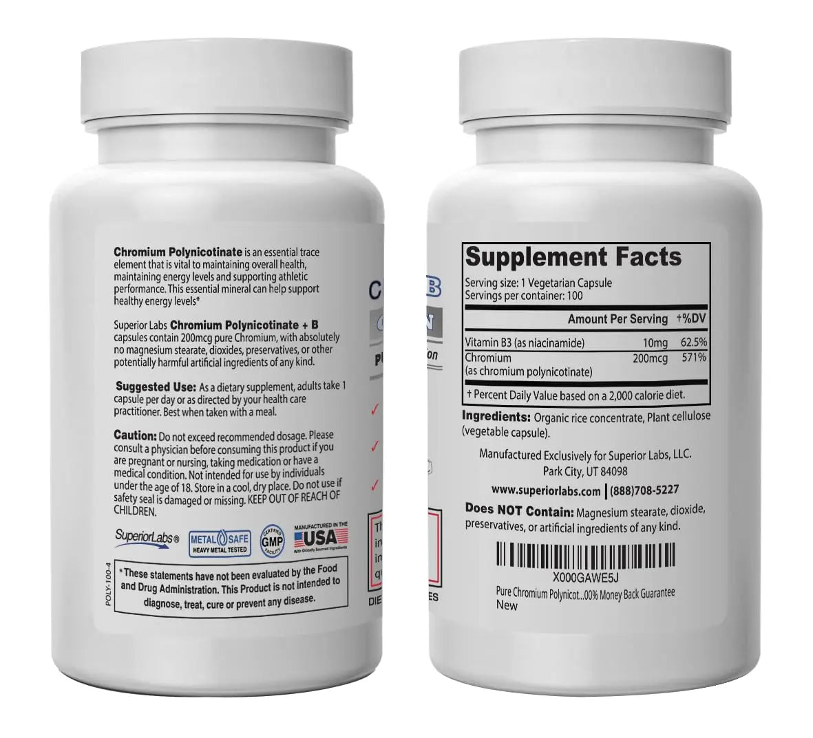 Pure Chromium Polynicotinate Supplement - Made in USA - 200mcg + Vitamin B3 for Optimal Superior Labs Au supplements