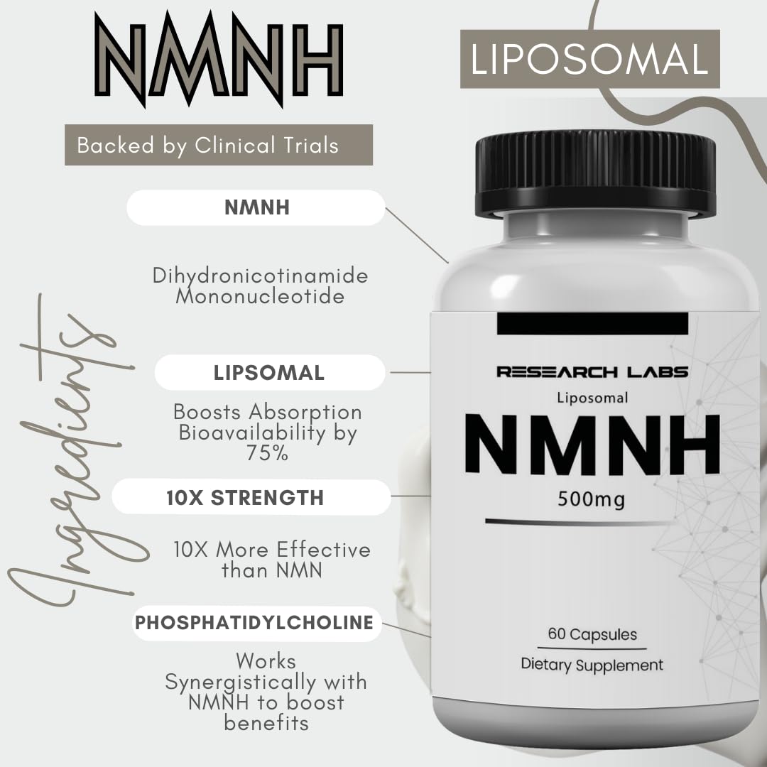 Research Labs Liposomal NMNH (NMN Supplement Alternative) 500mg Per Serving | 60 Capsules (Dihydronicotinamide Mononucleotide) NAD Supplement to Boost NAD+ Levels for Anti Aging Research Labs Au supplements