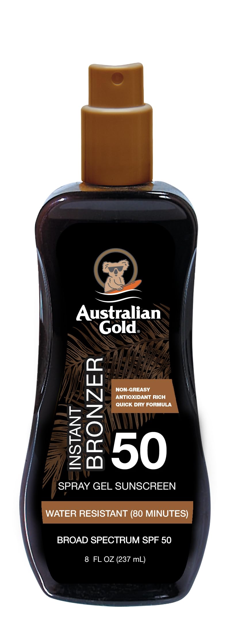 Australian Gold Spray Gel Sunscreen with Instant Bronzer SPF 50, 8 Ounce | Moisturize & Hydrate Skin