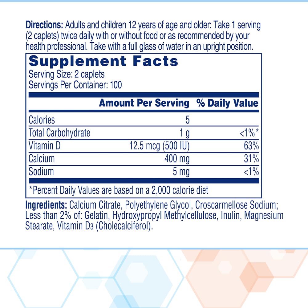 Citracal Petites, 400 mg Calcium Citrate, Easily Absorbed and Highly Soluble with 12.5 mcg
