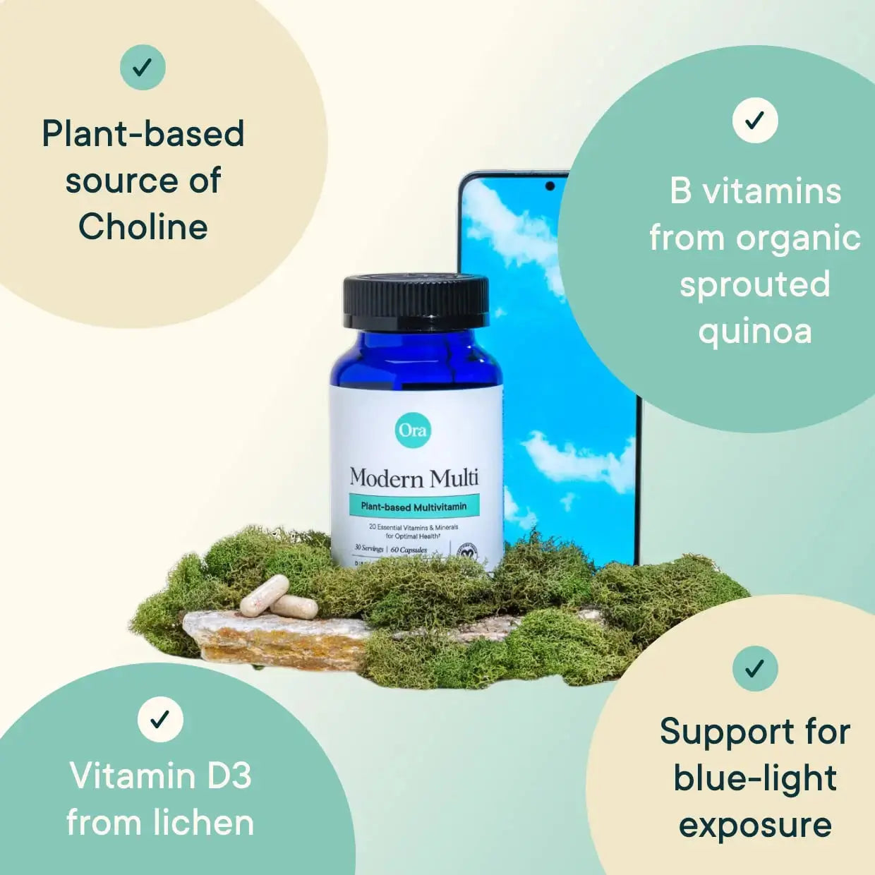 Ora Organic Plant Based Multivitamin for Women and Men, Bluelight Protection - Brain, Eye, Energy, Immune, Skin, Hair, Heart Ora Organic Au supplements