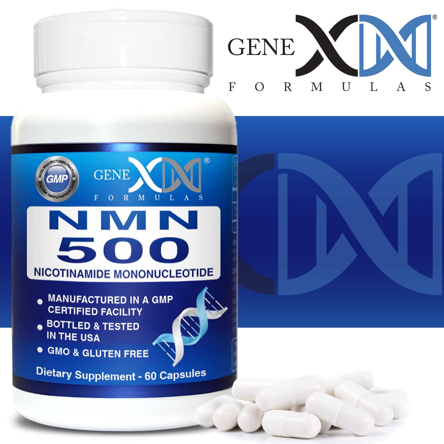 Genex Formulas NMN 500mg - 99% Pure Shelf Stabilized Supplement Capsules for Increased NAD Levels & Healthy Aging, GMP Certified, 500mg per Serving, 60 Capsules Genex Formulas Au supplements