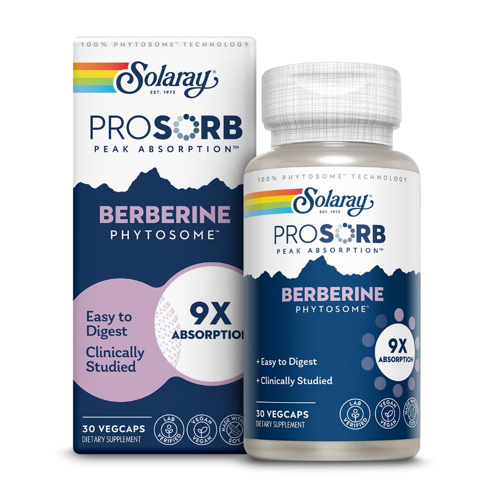 SOLARAY Berberine Phytosome - 9X Absorption and Easy-to-Digest - Standardized to 30% Berberine HCl - Vegan, Made Without Soy