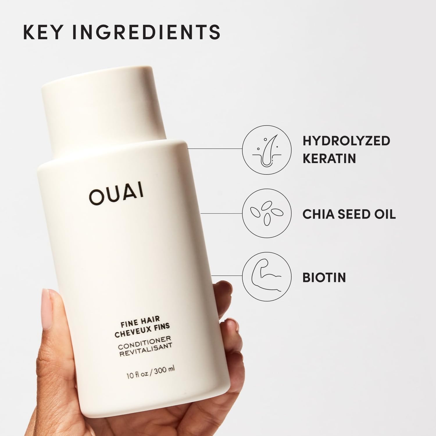 OUAI Fine Hair Conditioner - Volumizing Conditioner for Fine Hair Made with Keratin, Biotin and Chia Seed Oil - Adds Softness, Bounce and Volume - Free from Parabens, Sulfates, and Phthalates (10 Oz) OUAI Au supplements